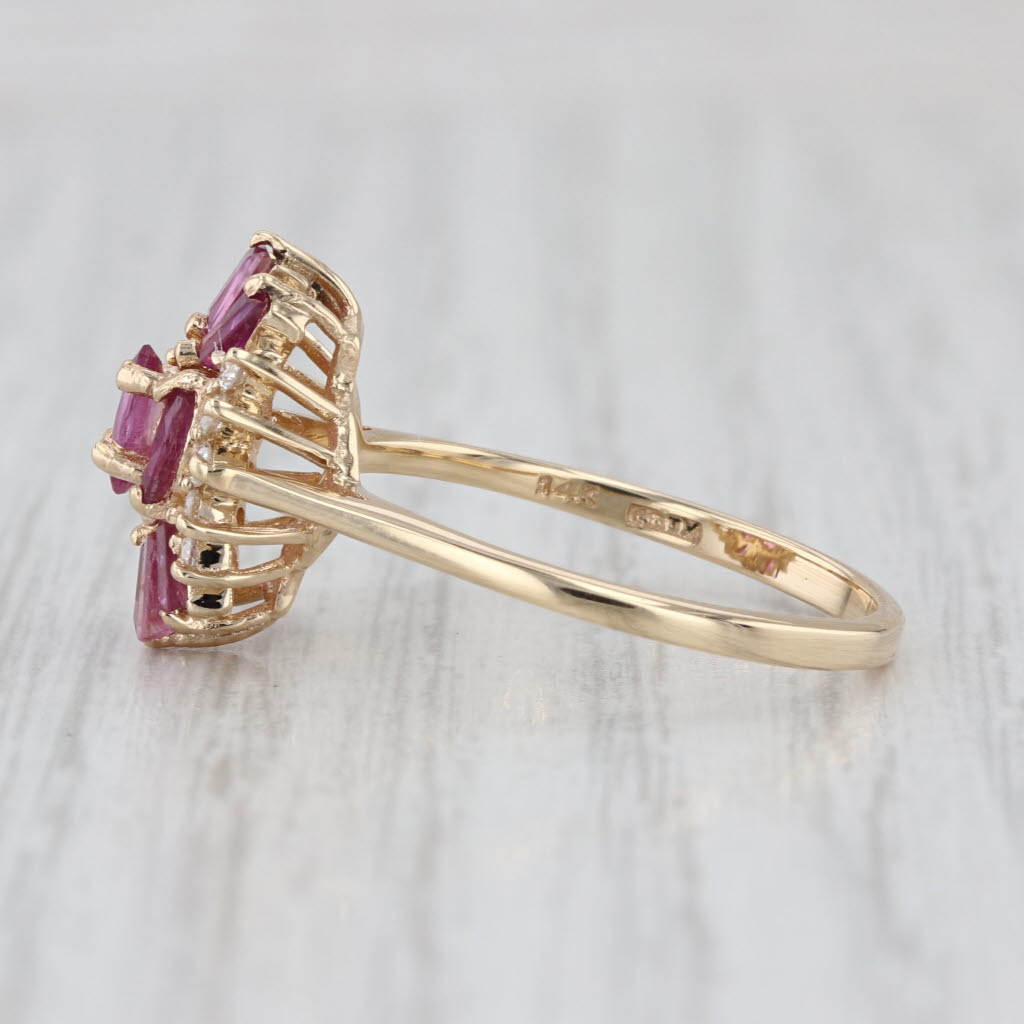 1.01ctw Ruby Diamond Cluster Ring 14k Yellow Gold Size 8.25