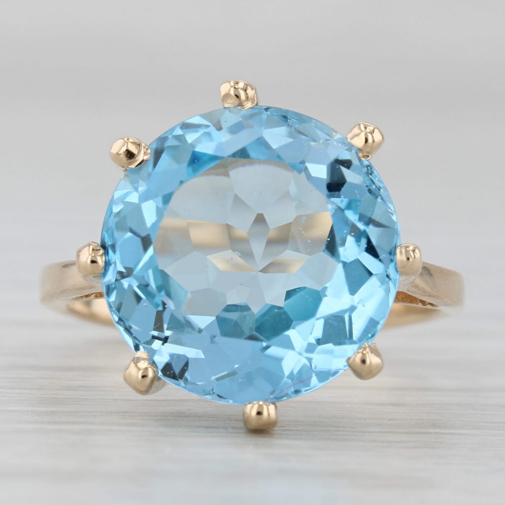 Gray 10ct Round Blue Topaz Solitaire Ring 14k Yellow Gold Size 6.75