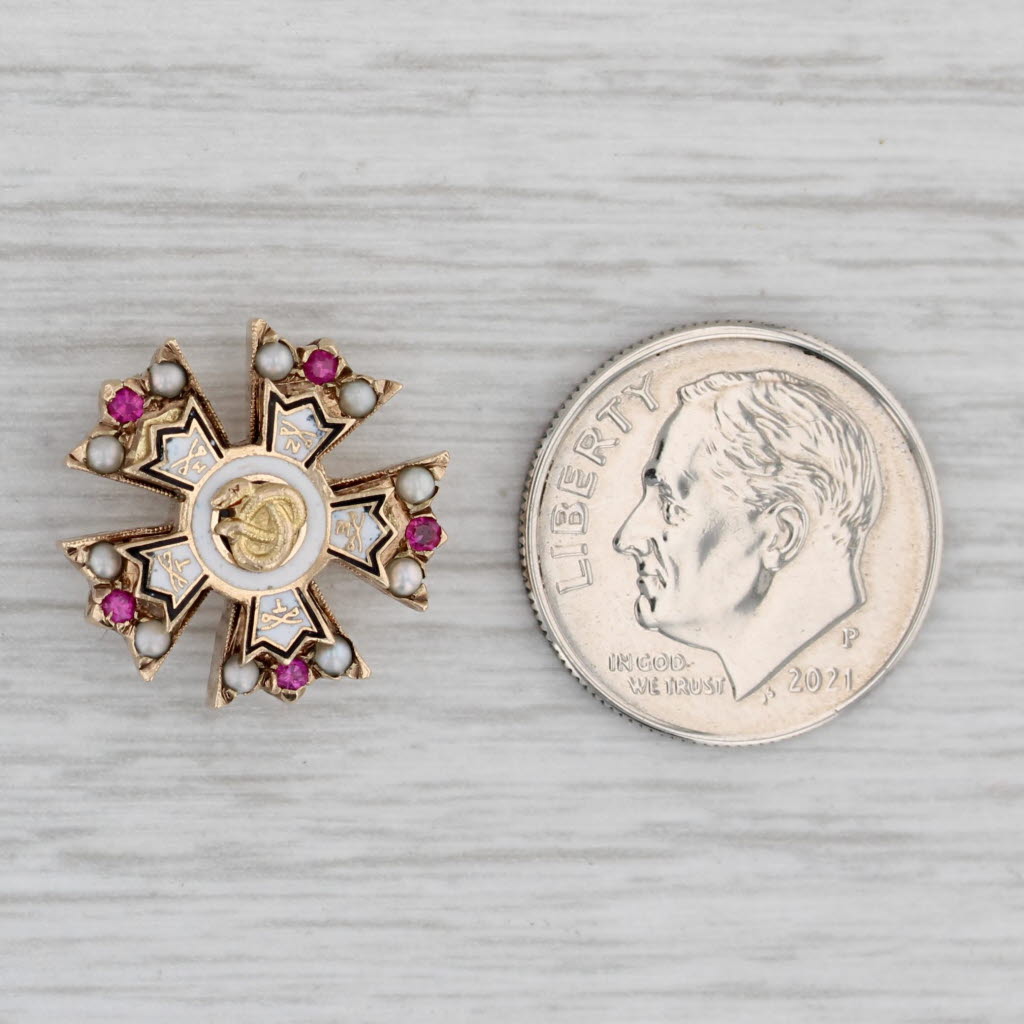 Gray Sigma Nu Snake Badge 10k Gold Pearl Ruby Vintage Fraternity Pin