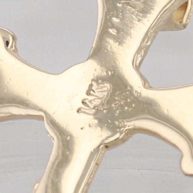 Textured Cross Pendant 14k Yellow Gold Flower Center