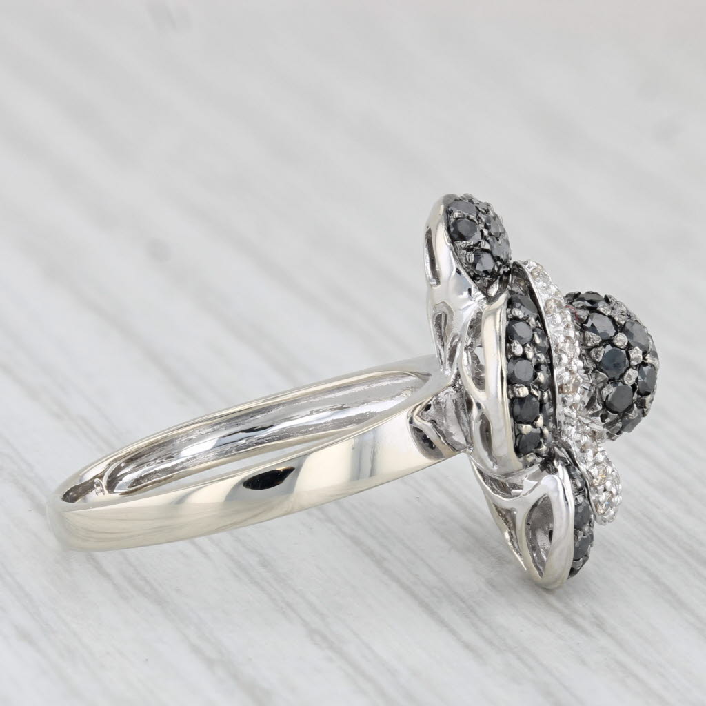 Light Gray 1ctw Black White Diamond Flower Ring 14k White Gold Size 6.75 Cocktail