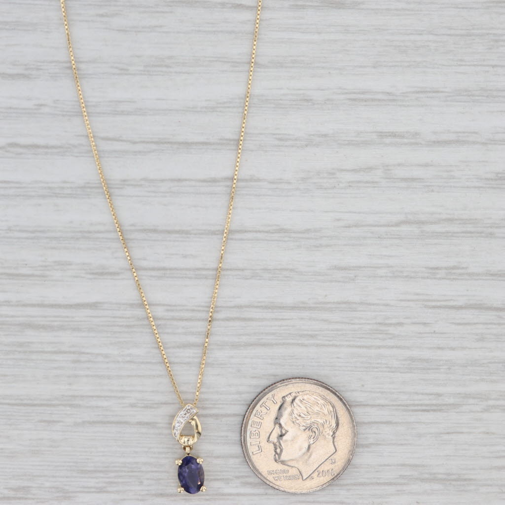 Light Gray 0.30ct Blue Iolite Diamond Pendant 14k Yellow Gold 17" Box Chain
