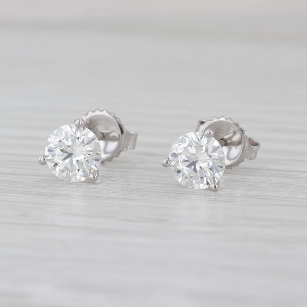 Fire & Ice 2.01ctw Diamond Stud Earrings 18k Gold Round Solitaire Studs GIA AGS