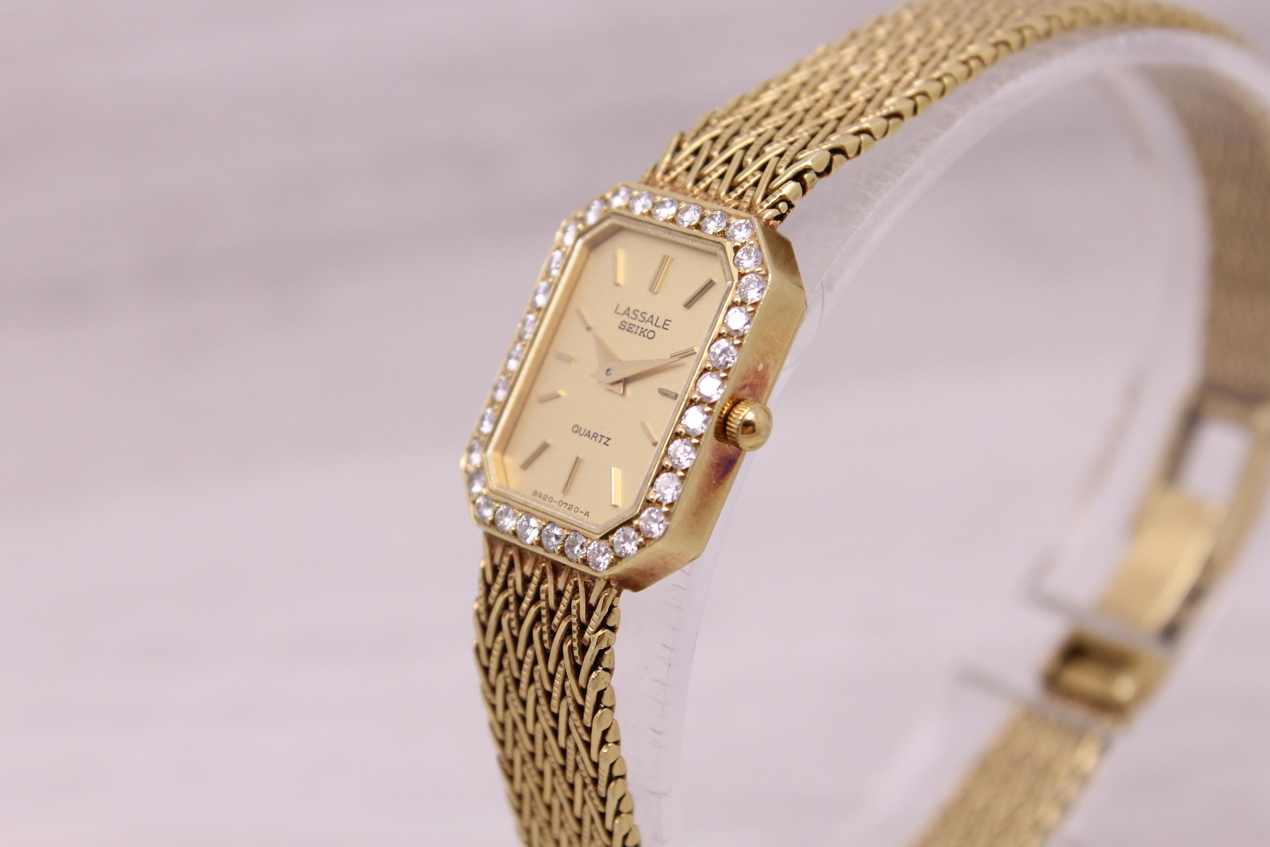 Gray Vintage c1990 Seiko Lassale 14k Yellow Gold Ladies Quartz Watch w/ Diamond Bezel