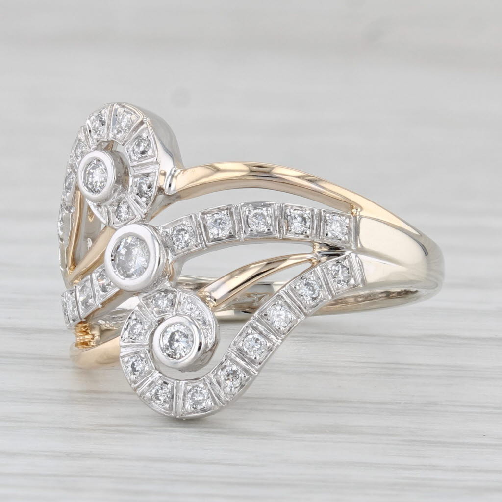 Light Gray 0.40ctw Diamond Swirl Bypass Ring 14k Yellow White Gold Size 6.25