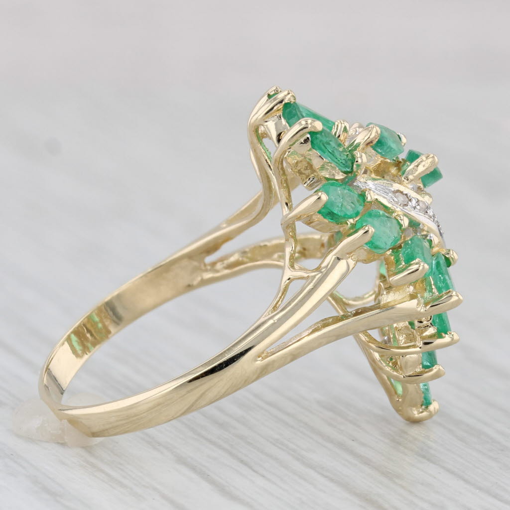 Gray 2.37ctw Emerald Diamond Cluster Cocktail Ring 14k Yellow Gold Size 7.5