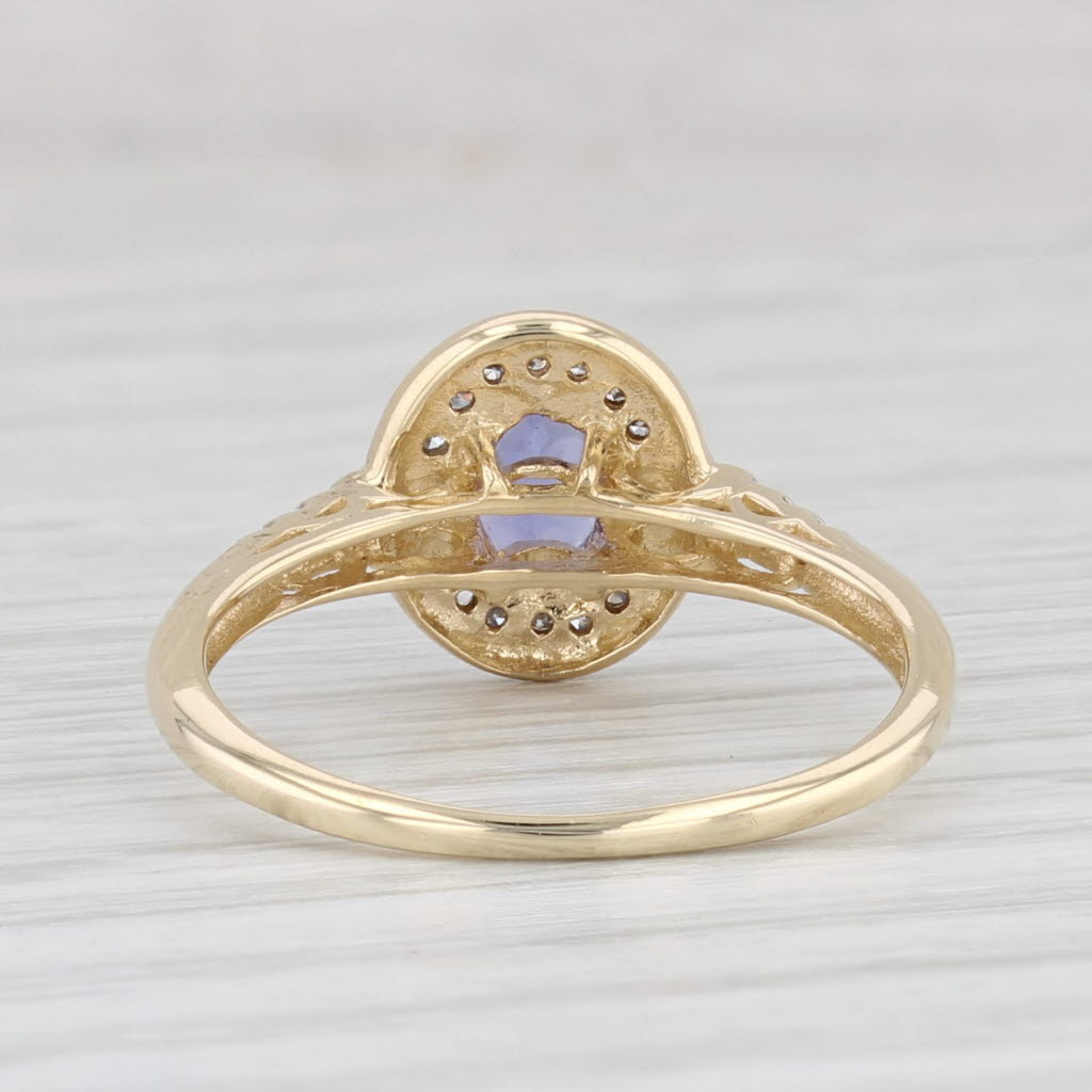 Light Gray 0.55ctw Oval Tanzanite Diamond Halo Ring 14k Yellow Gold Size 7 Engagement