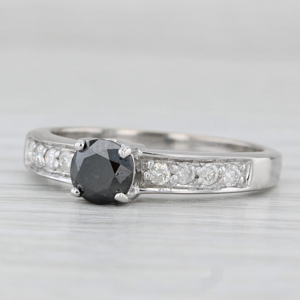 Light Gray 0.77ctw Black White Diamond Ring 18k White Gold Size 7 Engagement