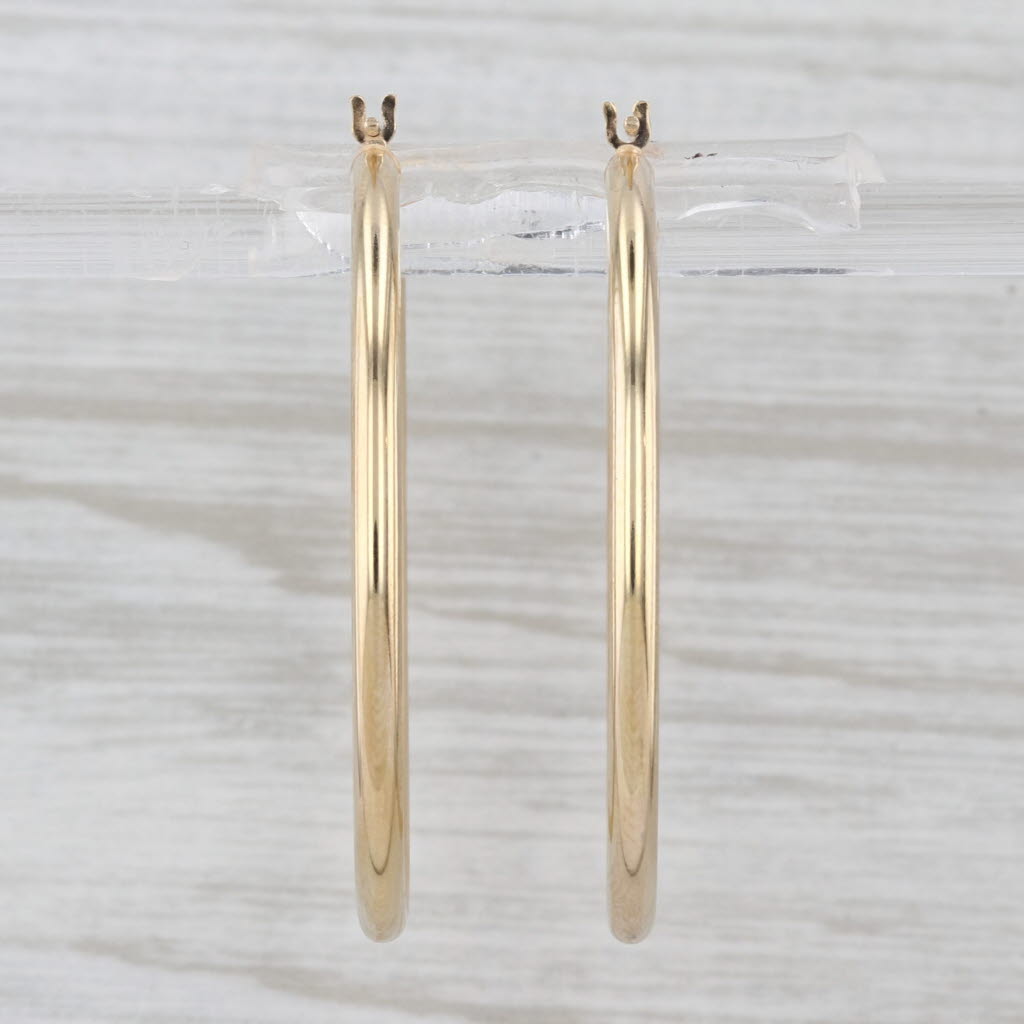 Round Hoop Earrings 14k Yellow Gold Pierced Snap Top Hoops 33.5 x 2mm
