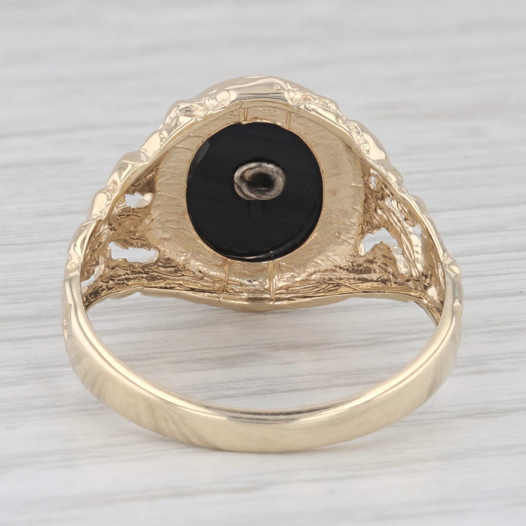 Light Gray Onyx Diamond Signet Nugget Ring 10k Yellow Gold Size 10 Men's