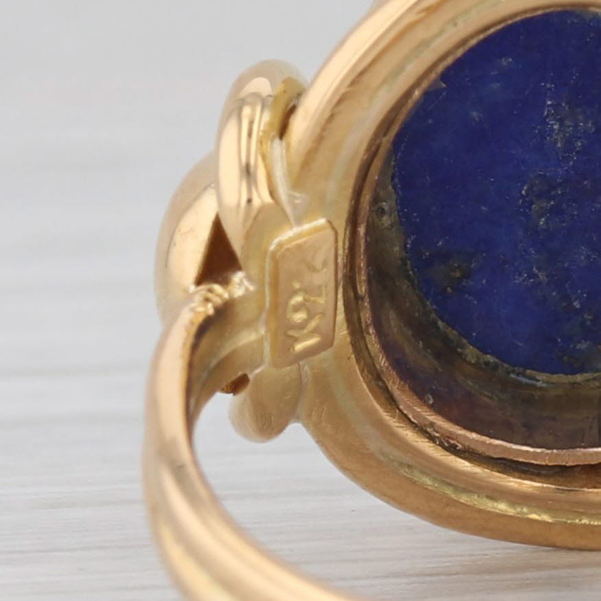 Gray Vintage Blue Lapis Lazuli Ring 22k Yellow Gold Size 5.5 Oval Cabochon Solitaire