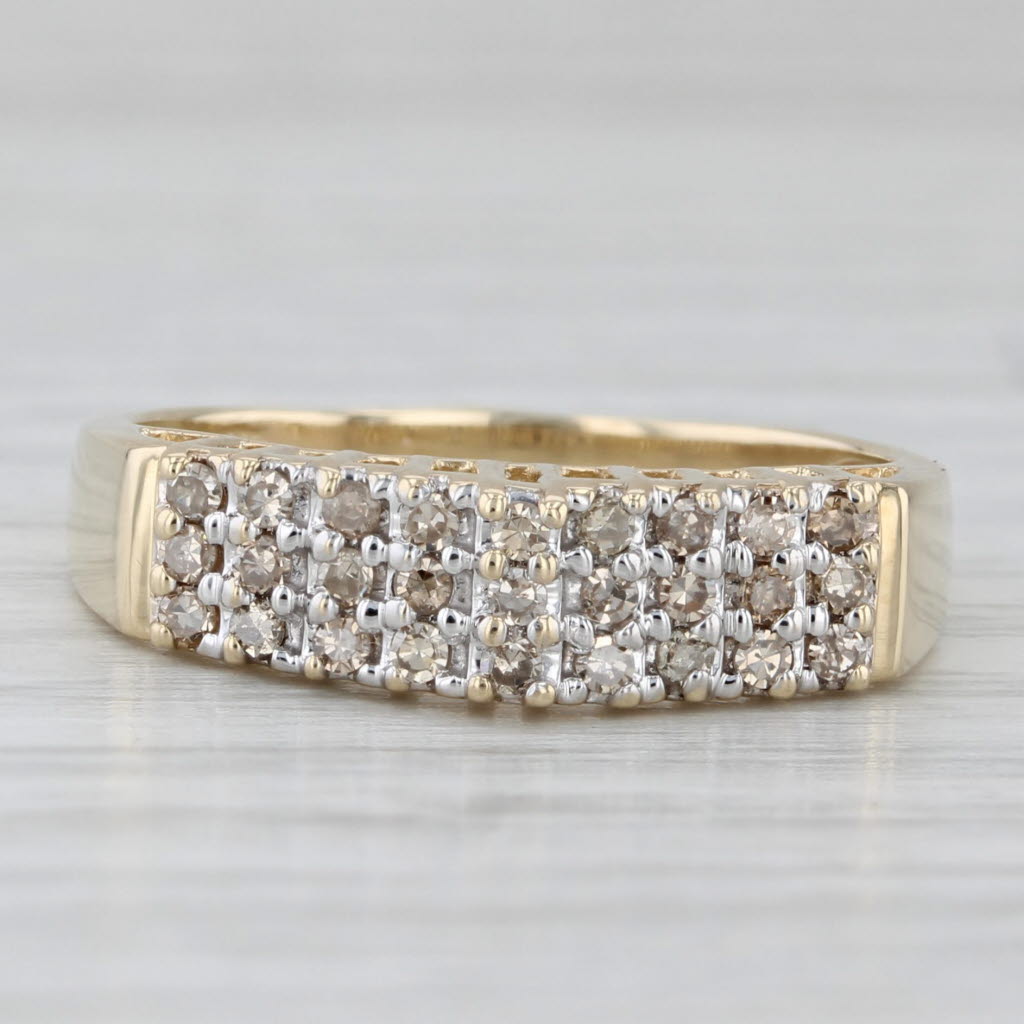 Light Gray 0.27ctw Diamond Rooftop Tiered Ring 10k Yellow Gold Size 8 Stackable Anniversary