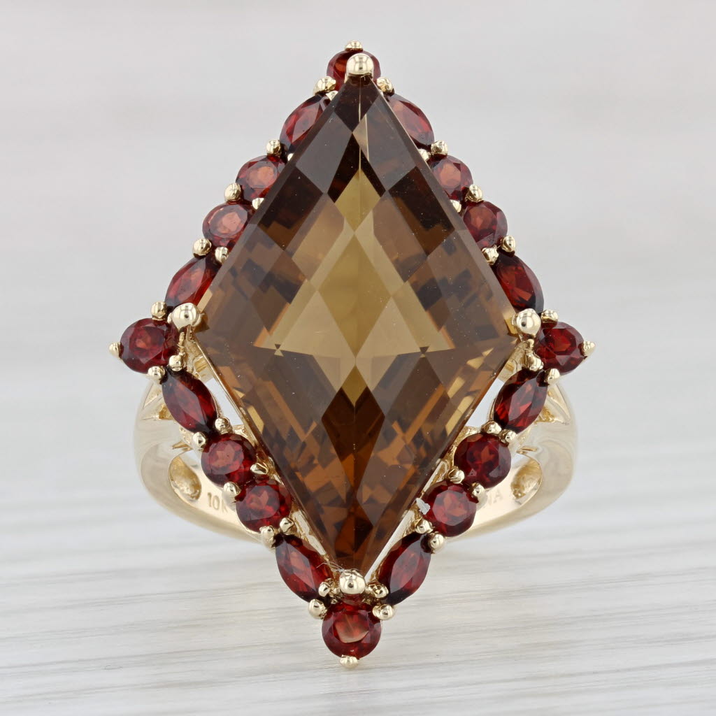 Light Gray Citrine Garnet Halo Cocktail Ring 10k Yellow Gold Size 7.25