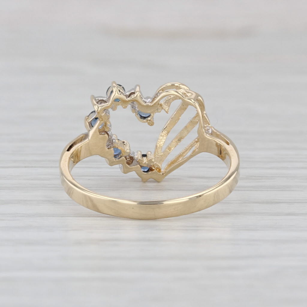 0.25ctw Blue Sapphire Diamond Heart Ring 10k Yellow Gold Size 6