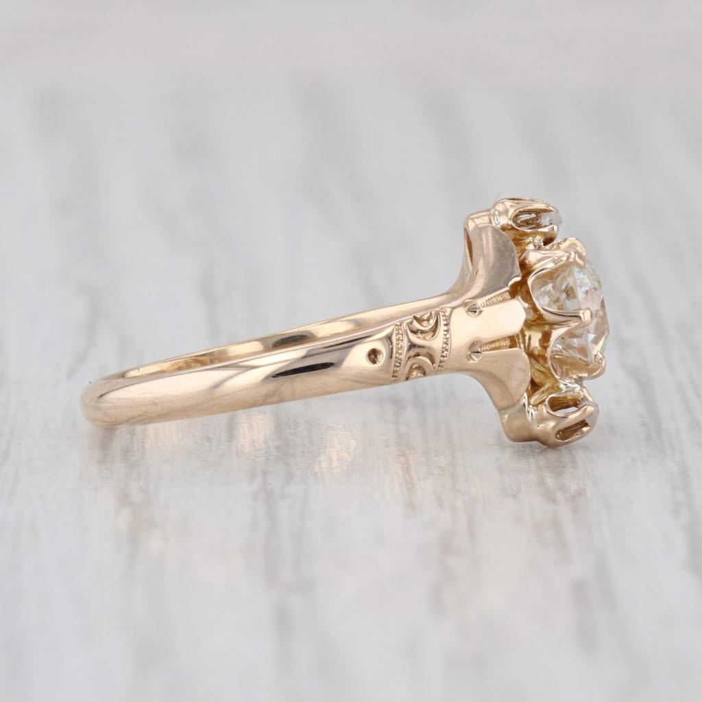 Antique Old European Cut Diamond Engagement Ring 10k Yellow Gold Size 6.75
