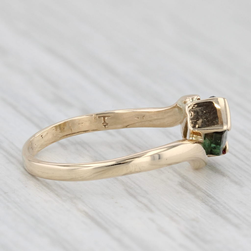 Light Gray 0.58ct Green Pink Watermelon Tourmaline Solitaire Bypass Ring 14k Gold Size 7