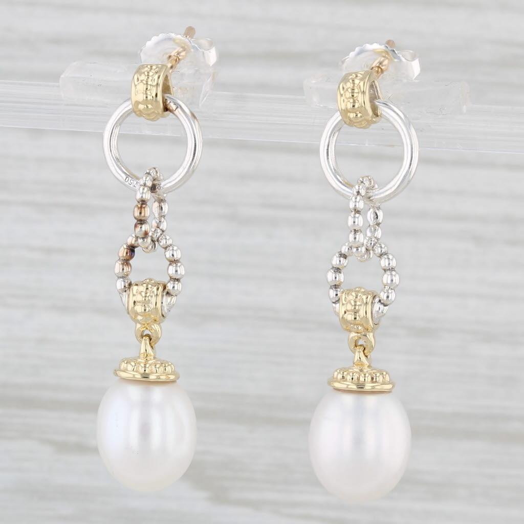 Light Gray New Lagos Caviar Luna Dangle Cultured Pearl Earrings Sterling Silver 18k Gold