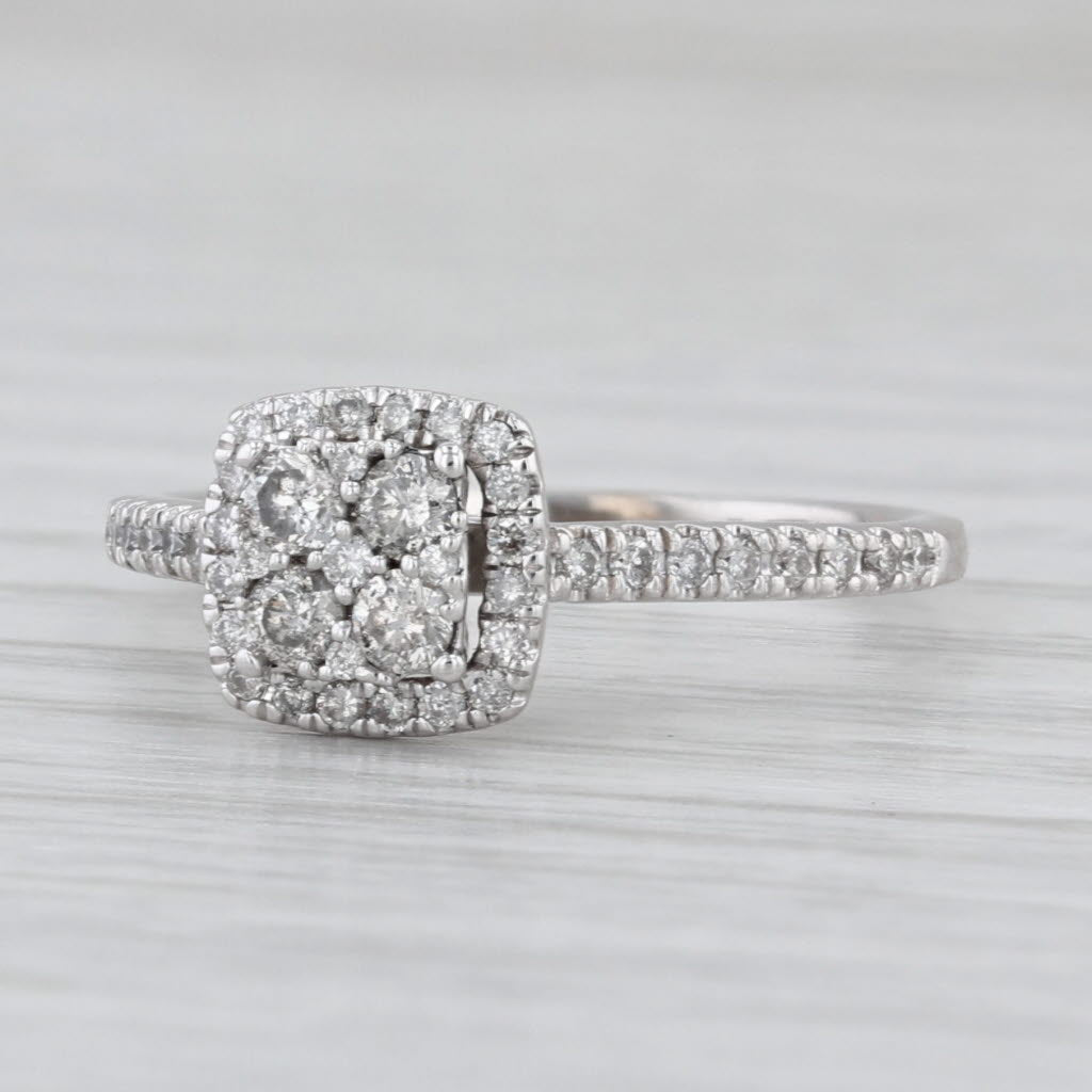 0.32ctw Diamond Cluster Halo Engagement Ring 10k White Gold Size 6