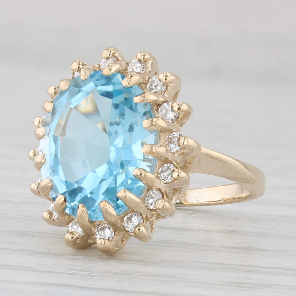 Light Gray 6.25ctw Oval Blue Topaz Diamond Halo Ring 14k Yellow Gold Size 3