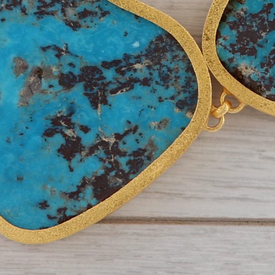 New Nina Wynn Turquoise Statement Necklace Sterling Gold Vermeil 19.5"