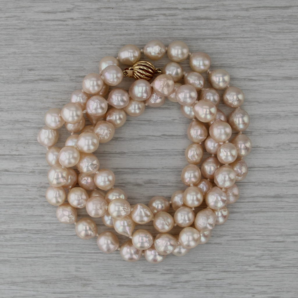 Baroque Akoya Pearl Single Strand Bead Necklace 14k Gold 32"