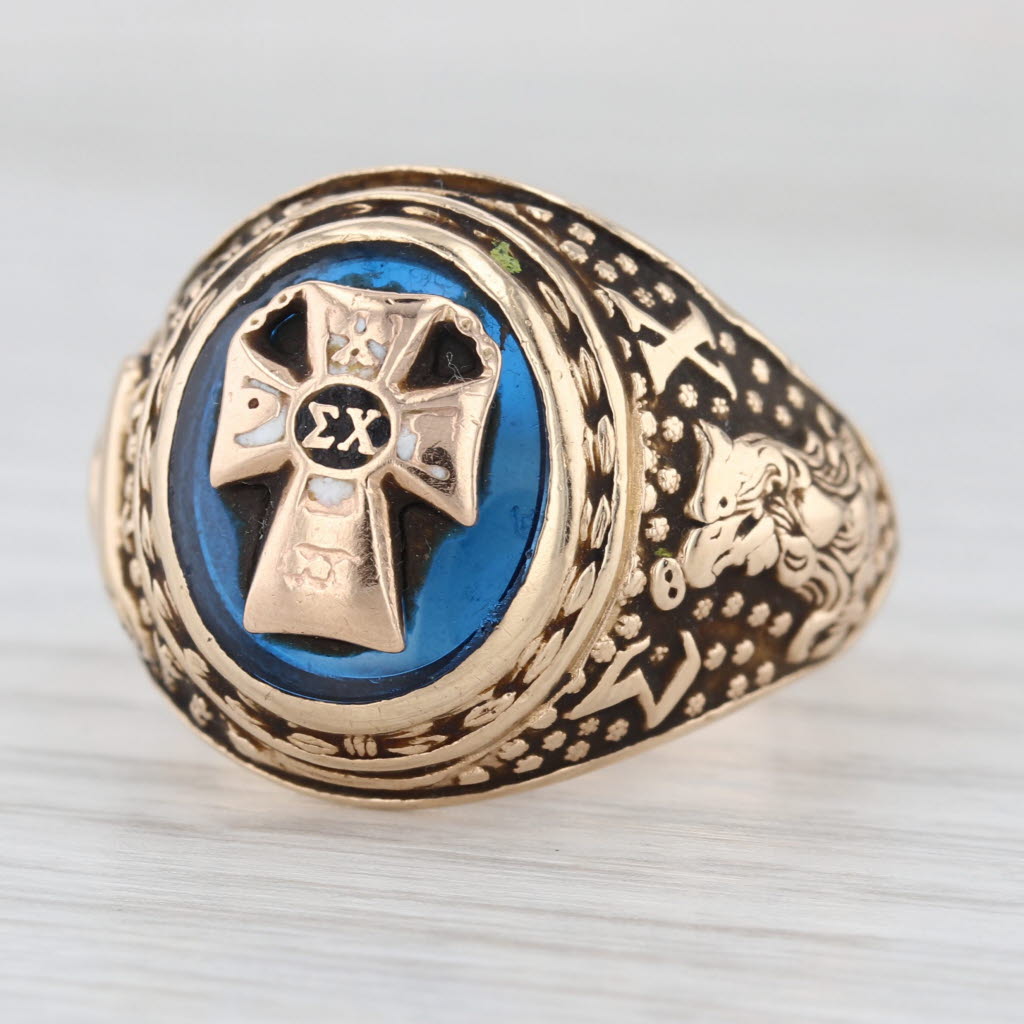 Vintage Sigma Chi Fraternity Cross Crest Class Ring 14k Yellow Gold Size 10