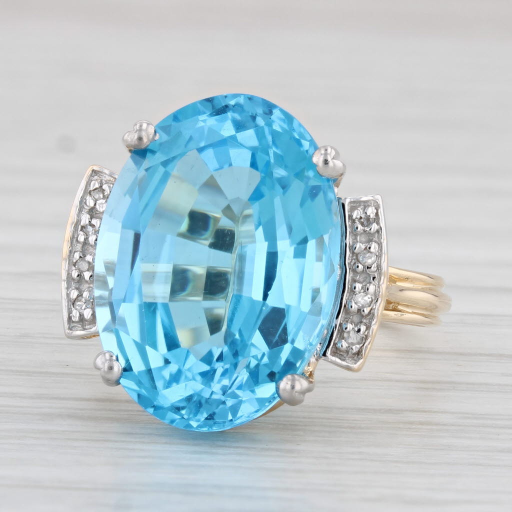 Light Gray 15.09ctw Oval Blue Topaz Diamond Ring 14k Yellow Gold Size 6.75