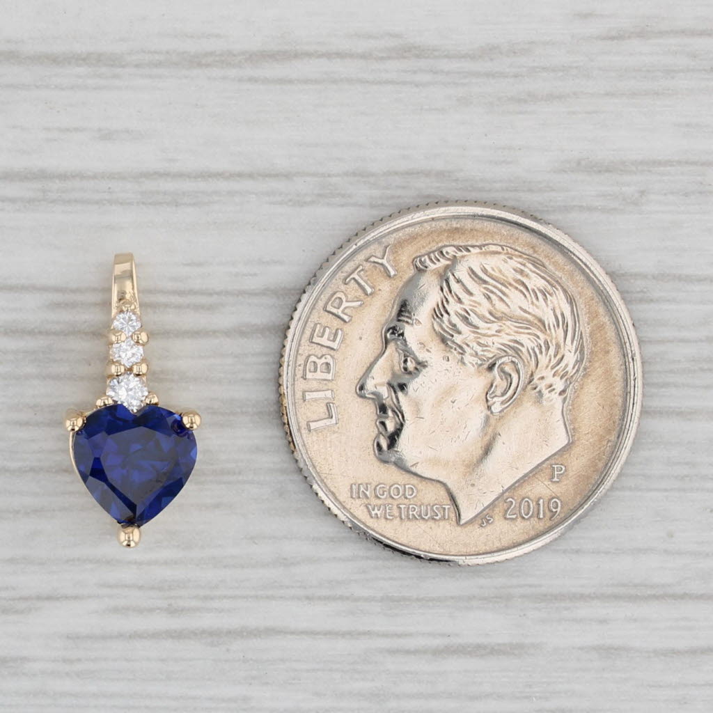 Gray Lab Created Blue Sapphire Heart Pendant 10k Yellow Gold Cubic Zirconia Accents