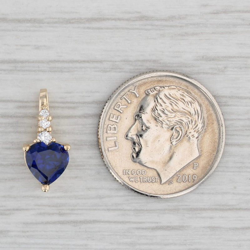 Gray Lab Created Blue Sapphire Heart Pendant 10k Yellow Gold Cubic Zirconia Accents