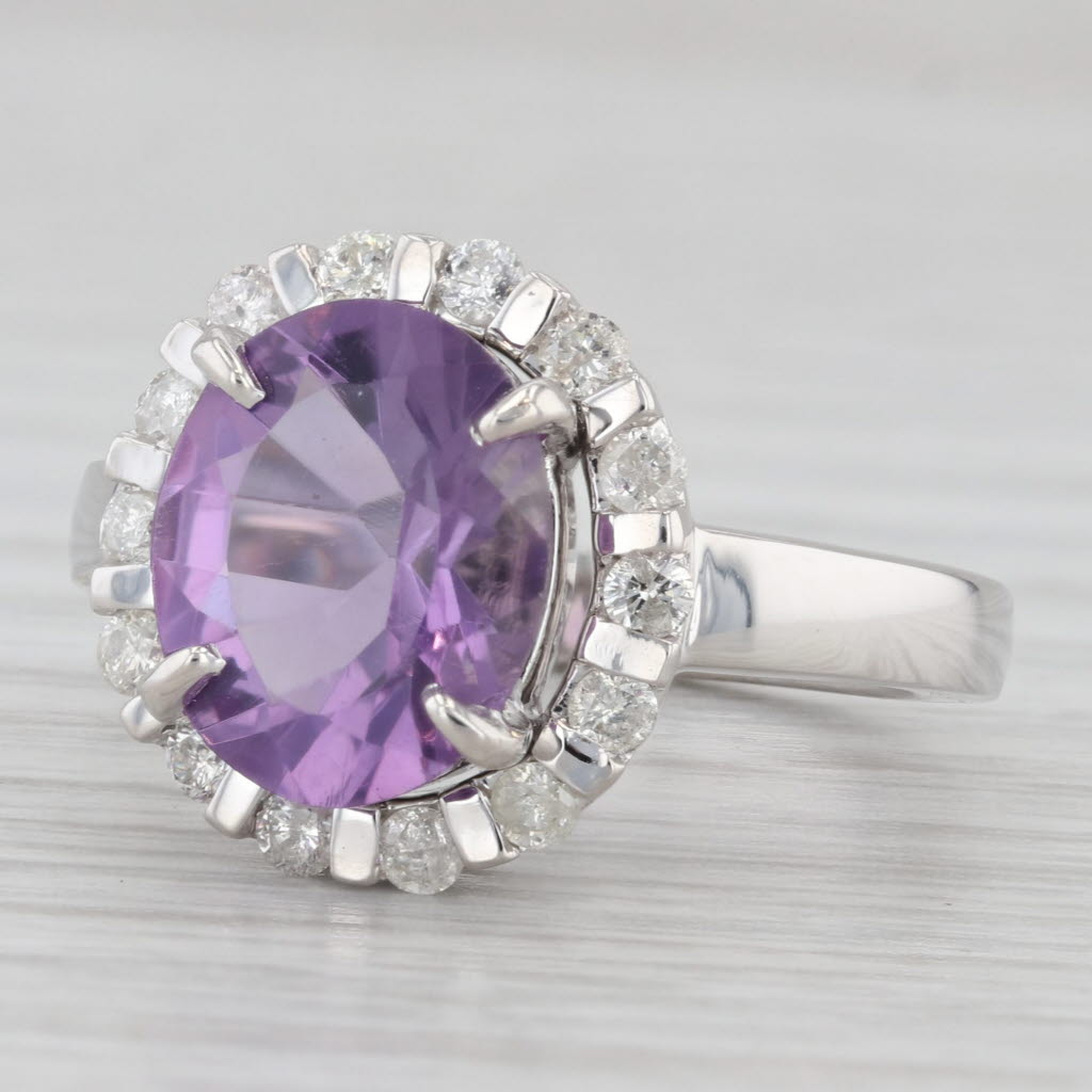 Light Gray 3.35ctw Oval Amethyst Diamond Halo Ring 10k White Gold Size 6