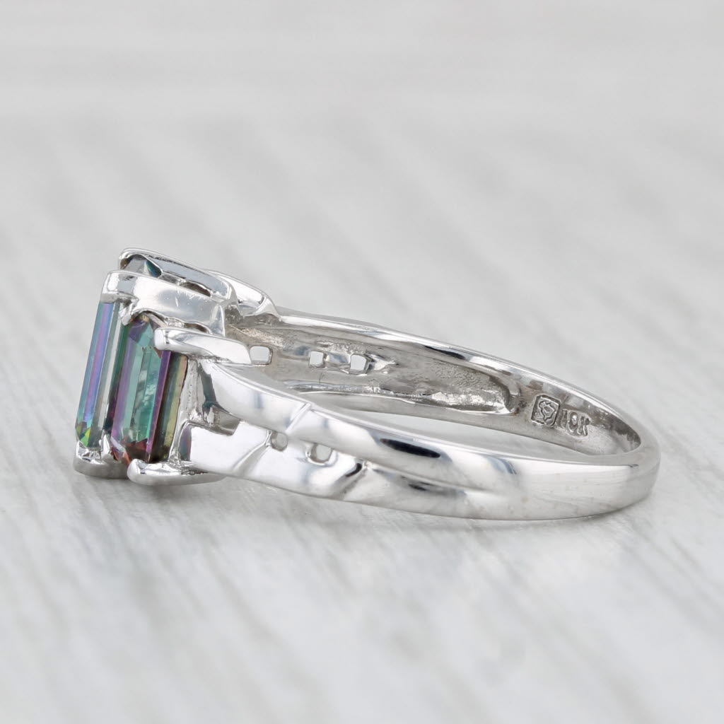 Light Gray 3.08ctw Mystic Topaz 3-Stone Ring 10k White Gold Size 7