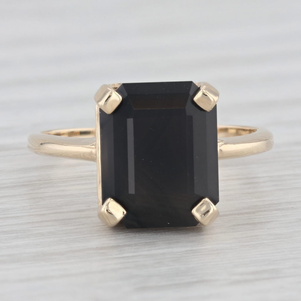 Light Gray 5.50ct Black Chalcedony Solitaire Ring 14k Yellow Gold Size 7