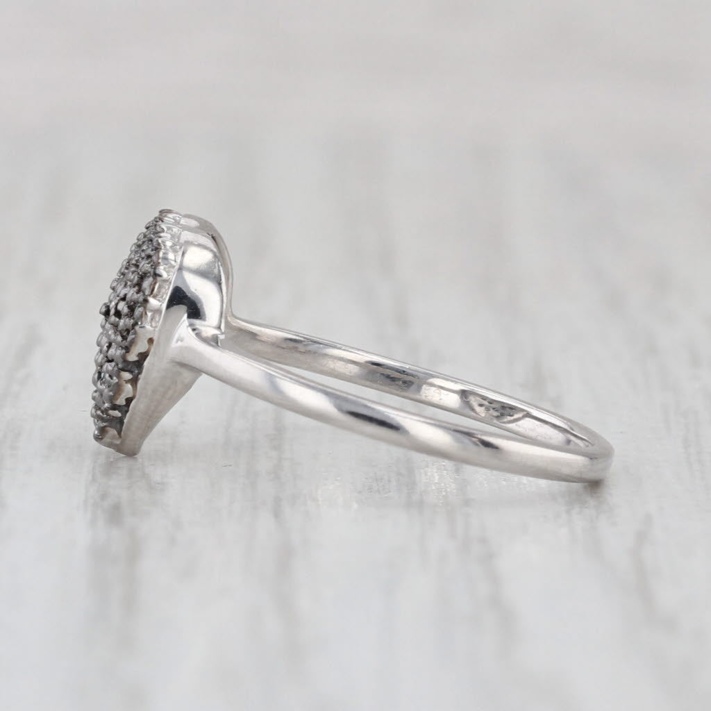 Pave Blue Diamond Cluster Heart Ring Sterling Silver Size 7