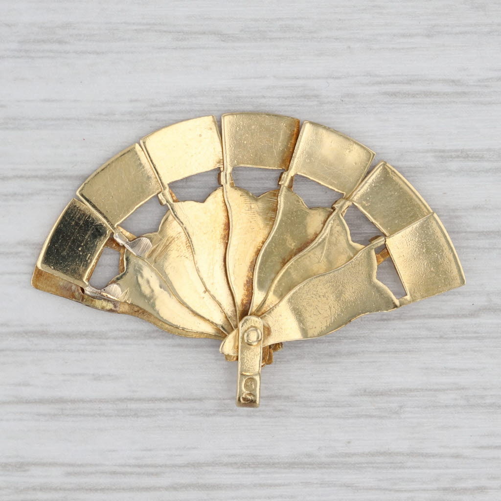 Gray Vintage Espana Fan Pendant 18k Yellow Gold Spain Souvenir Moving Parts Charm