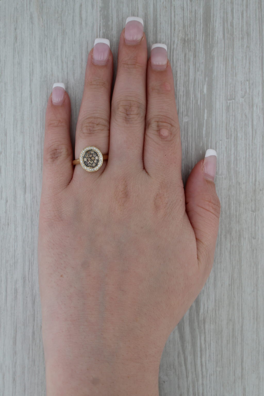 0.40ctw Brown & White Diamond Halo Ring 10k Yellow Gold Size 7.25