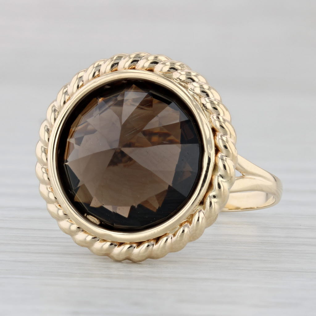 Light Gray 14ct Smoky Quartz Ring 14k Yellow Gold Size 8.25 Round Solitaire Cocktail Milor