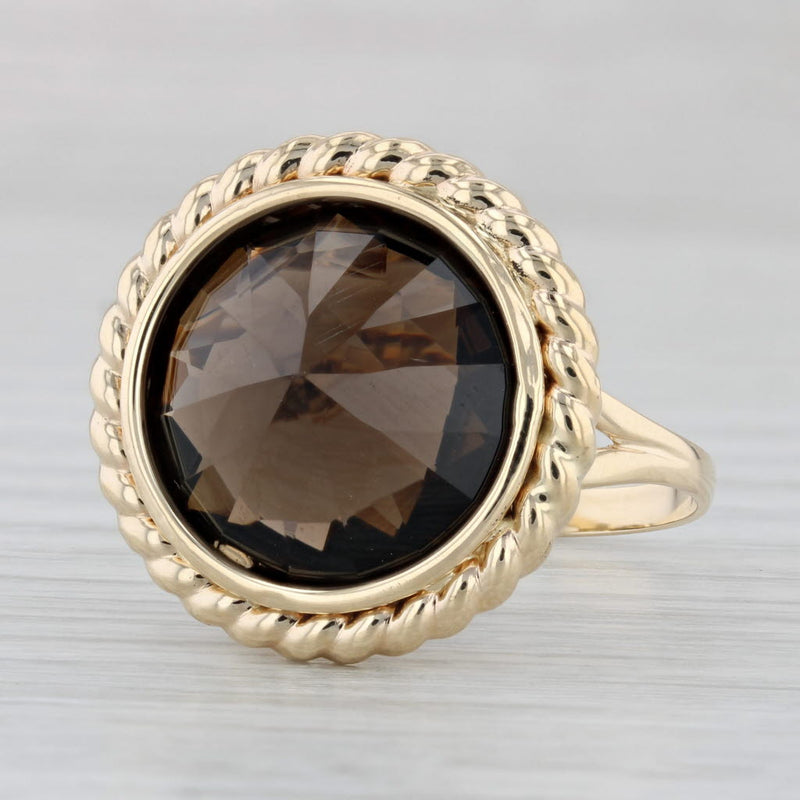 14ct Smoky Quartz Ring 14k Yellow Gold Size 8.25 Round Solitaire Cocktail Milor