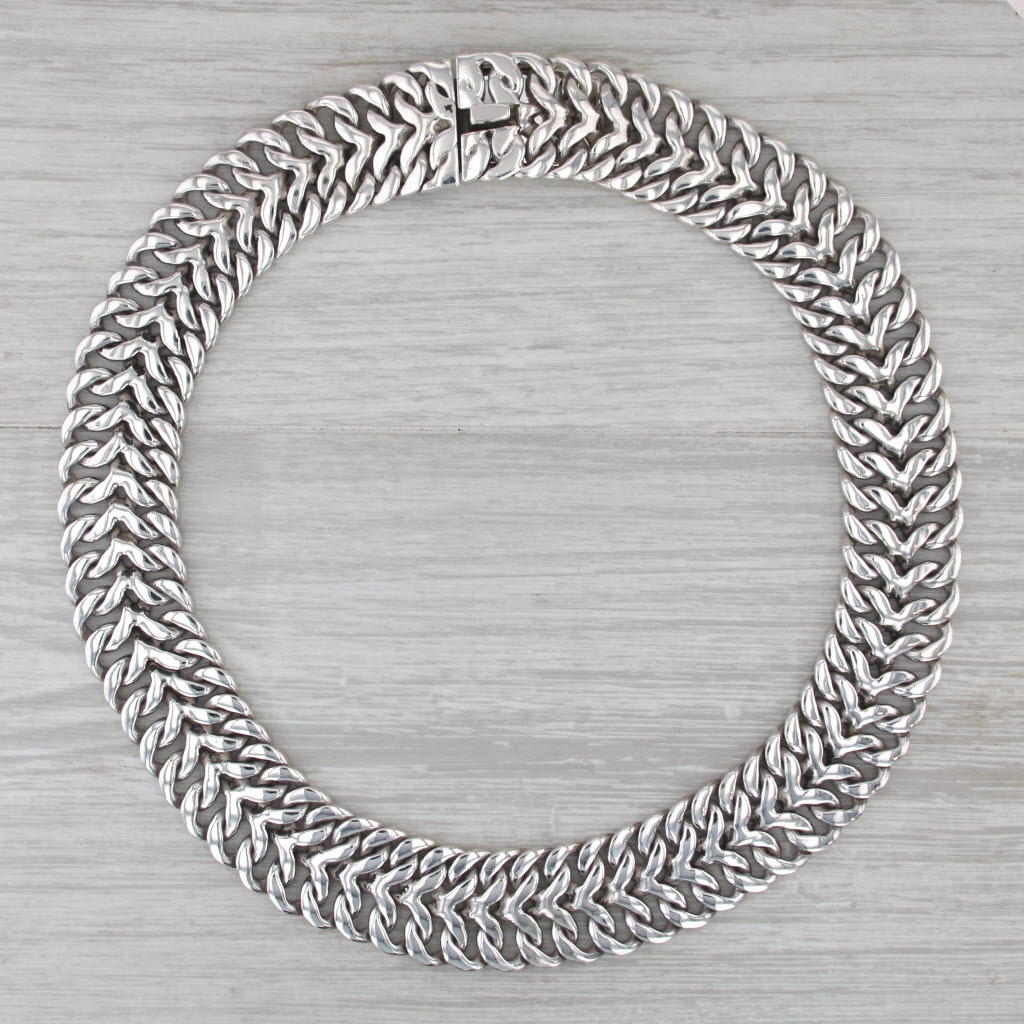 Vintage Espinoza Double Armor Link Chain Sterling Silver 18.5" Taxco Mexico