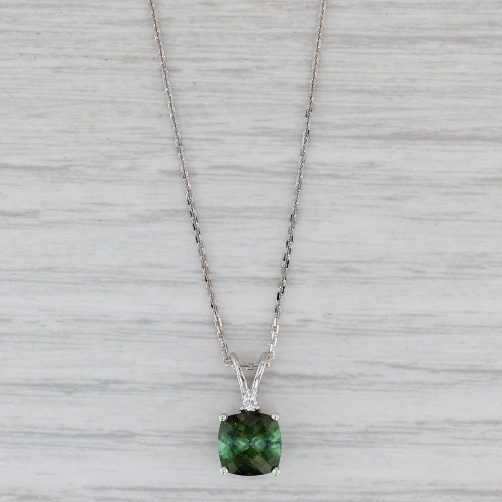 1.60ct Green Tourmaline Diamond Pendant Necklace 14k White Gold 18" Cable Chain