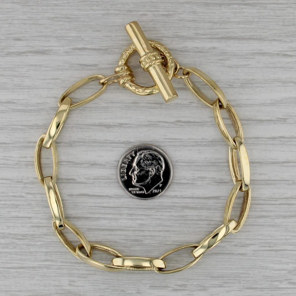 Slane & Slane Elongated Cable Chain Bracelet 18k Yellow Gold 8" Toggle Clasp