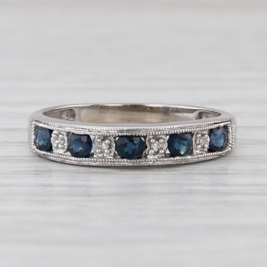 0.52ctw Blue Sapphire Diamond Ring 14k White Gold Stackable Wedding Band Sz 6.75