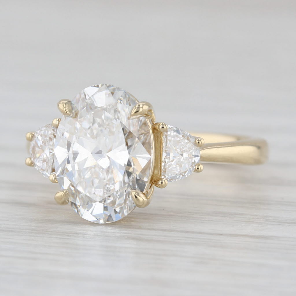 New IGI 3.49ctw Oval 3-Stone Lab Grown Diamond Engagement Ring 14k Yellow Gold