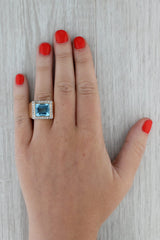 Dark Gray 7.62ctw Blue Topaz Diamond Halo Ring 14k Yellow Gold Size 8.25