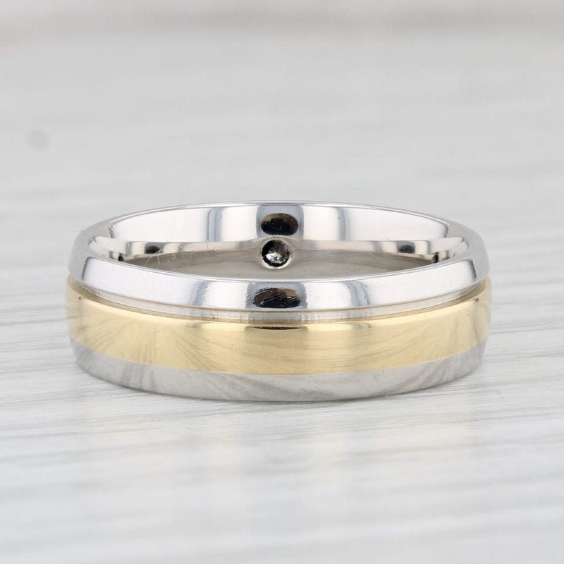 Light Gray Diamond Men's 2-Toned Wedding Band 18k Gold Platinum Size 8.75 Ring