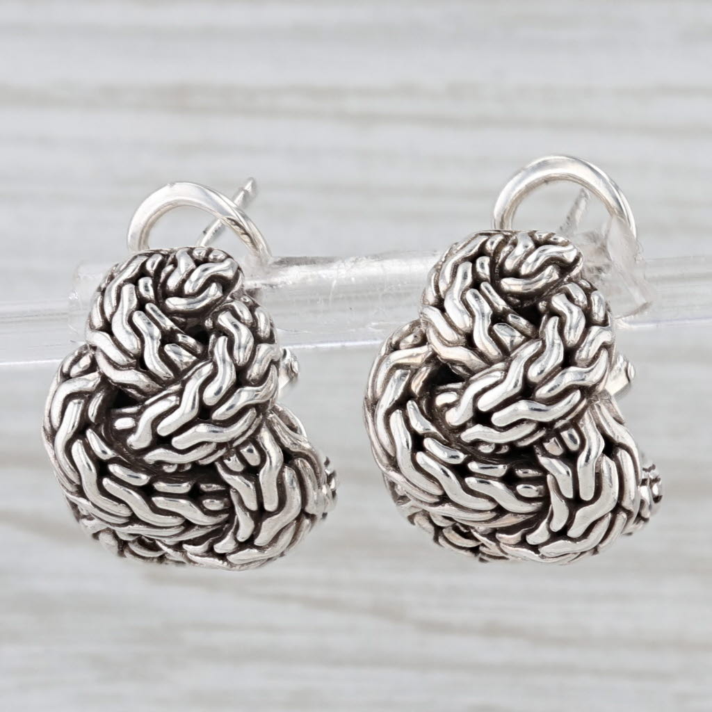 John Hardy Knot Drop Earrings Sterling Silver Omega Backs
