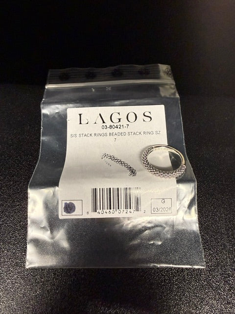 New Lagos Signature Caviar Bead Stacking Ring Sterling Silver Size 7 Band