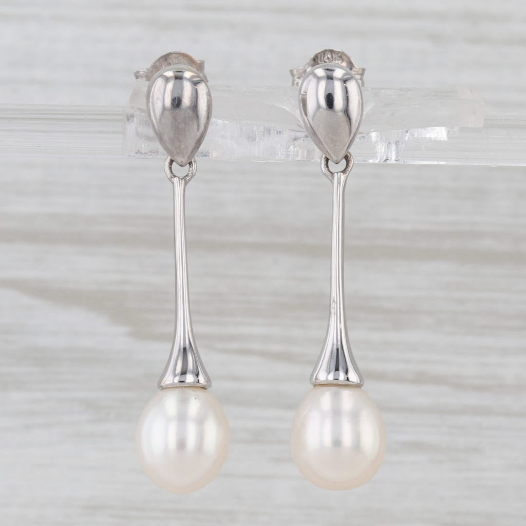 Cultured Pearl Drop Earrings 14k White Gold Pieced Dangles