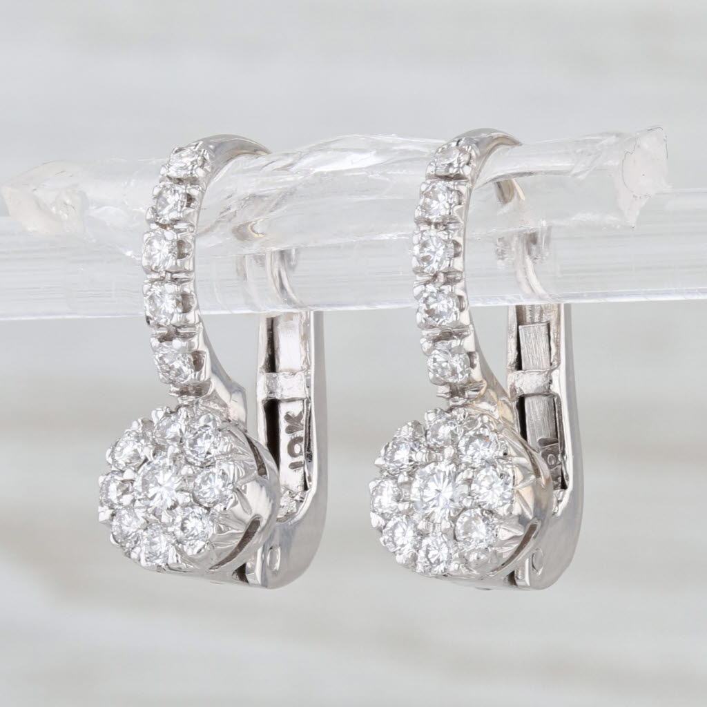 0.47ctw Diamond Cluster Drop Earrings 18k White Gold Lever Backs