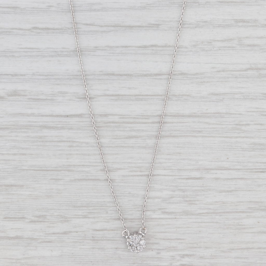 New 0.15ctw Diamond Cluster Pendant Necklace 14k White Gold Adjustable Length