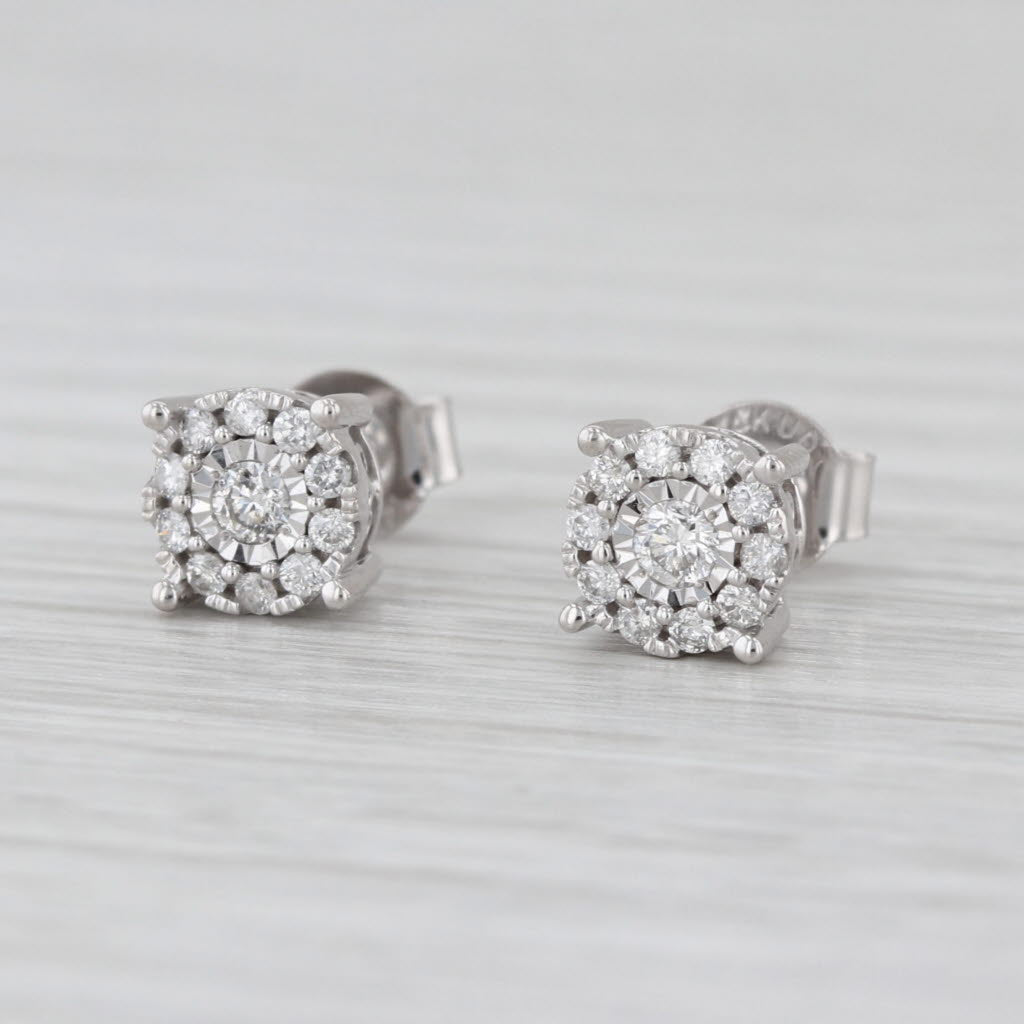 0.24ctw Diamond Halo Stud Earrings 14k White Gold Round Studs Butterfly Backs